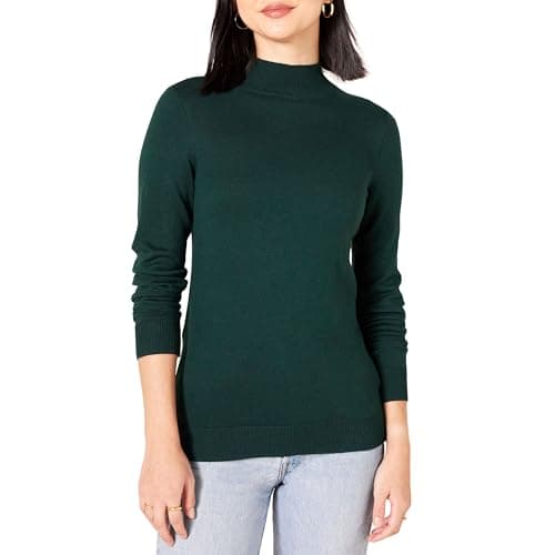 Amazon Essentials Pull léger à col montant pour femme Vert Forêt Taille L