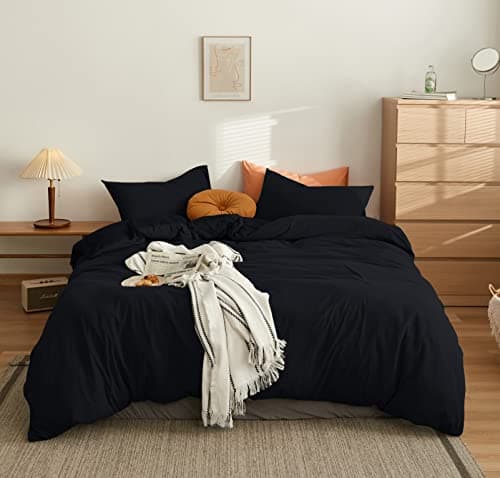 MOHAP Housse de Couette 240x260cm + 2 Taies d'oreillers 65x65cm Noir