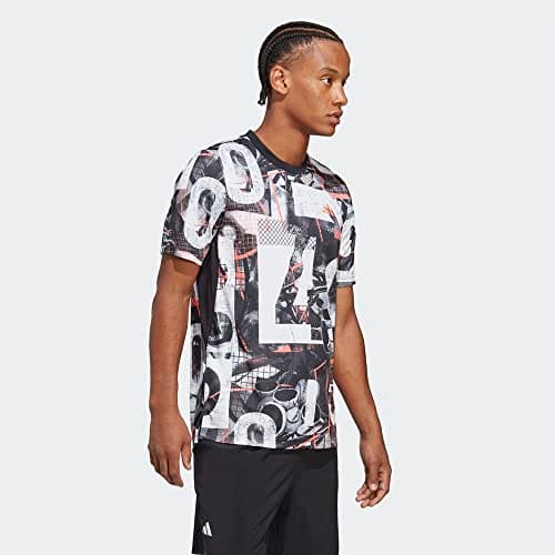 Adidas T-shirt de tennis graphique Club pour homme Blanc Noir Corail Taille S