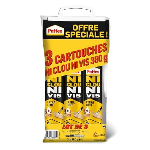 Pattex Ni Clou Ni Vis Fix Extra Fort Colle de fixation 3x380g Blanc