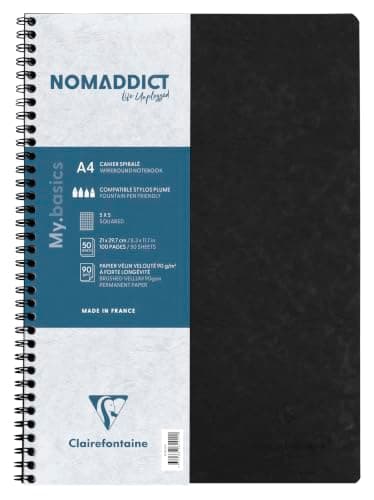 Clairefontaine Cahier spirale Nomaddict A4 100 pages petits carreaux 90g Blanc