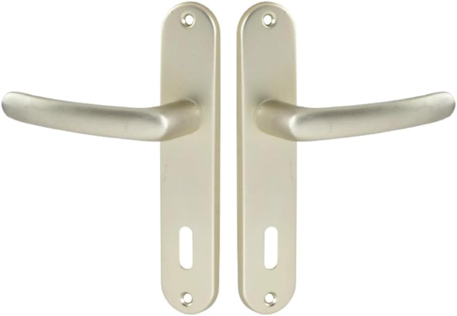 Vachette Set de Poignée de Porte sur Petite Plaque - Version Clé L, Porte de Chambre, Bureau - Entraxe 165 mm - Système de Pose Facile - Aluminium Résistant - Finition Champagne - Garantie 2 Ans | Poignée de porte intérieure - Budget - Vachette - Beige ivoire - Clé L - 165 mm