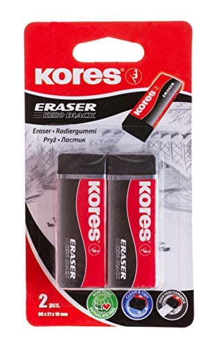 Kores KE-20 Gommes en PVC Noir Paquet de 2
