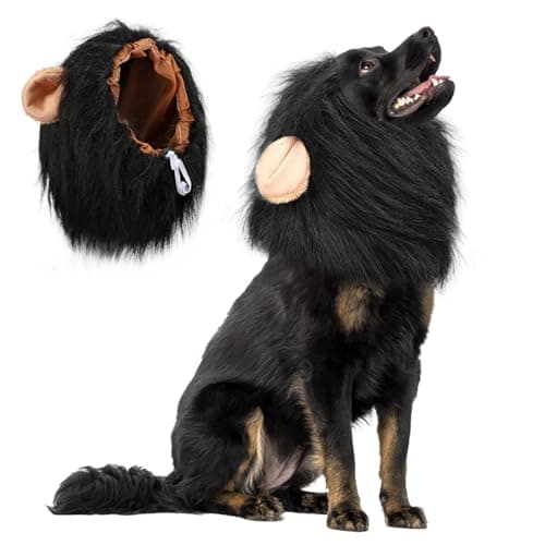 Vivifying Crinière de lion pour chien, costume de lion réglable Halloween (Taille M, Noir)