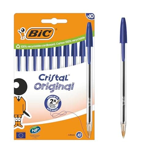 BIC Cristal Original Stylos-Bille Pointe Moyenne 1,0 mm Bleu Boîte de 10