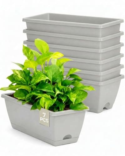 Bamworld Lot de 7 Jardinières de Fenêtre 43 cm Rectangulaires Plastique Gris