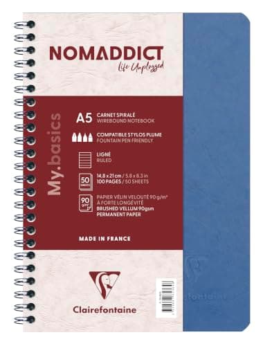 Clairefontaine 785364C Nomaddict Cahier à Spirale Bleu - A5 - 100p ligné