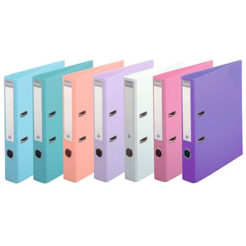 Exacompta - Réf. 53044E - Carton de 10 Classeurs à levier A4 Prem'Touch - Dos de 50 mm - Mécanique 55 mm - Dimensions extérieures : 32 x 29 x 5 cm - Format à classer A4 - 6 couleurs pastels assorties