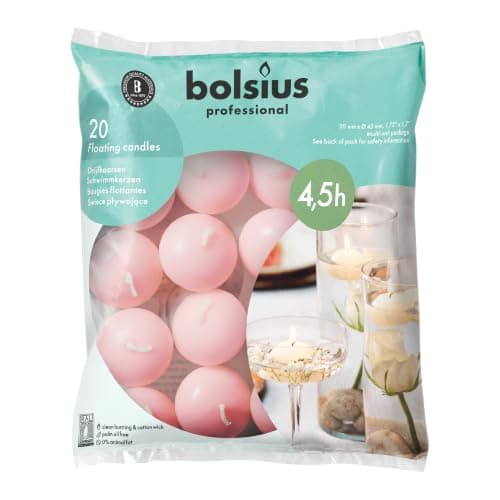 Bolsius Lot de 20 bougies flottantes roses 45 mm cire sans huile de palme