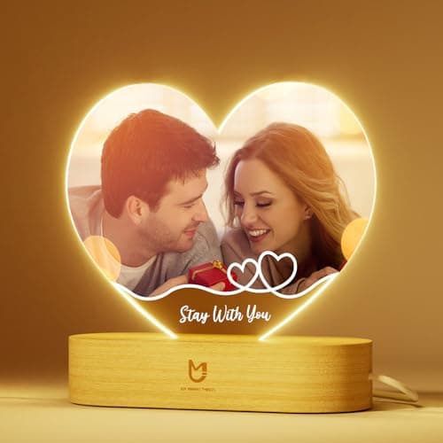 Bemaystar Lampe Photo Personnalisée Couple Cadre Cœur LED