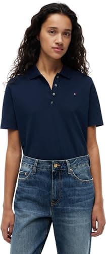 Tommy Hilfiger Polo Manches Courtes Femme 1985 Pique Regular Fit, Bleu (Dark Night Navy), XS