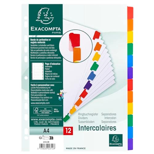 EXACOMPTA Jeu d'intercalaire 12 positions en carte blanche Format A4