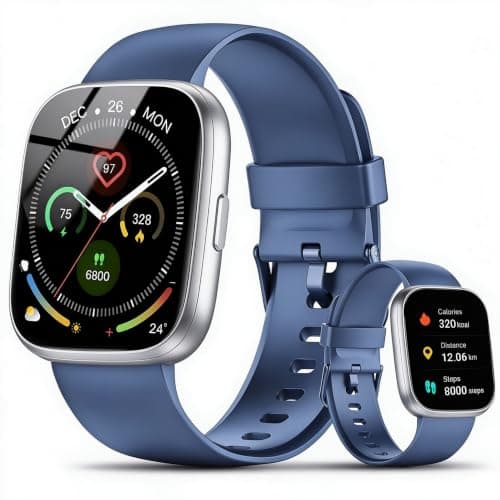 Poounur Montre Connectée Homme Femme 1.95 HD Smartwatch Appel Bluetooth Bleu