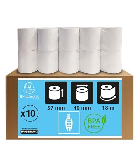 Exacompta Lot de 10 Bobines Thermiques Carte Bancaire 57 x 40 mm 18 m 55g/m²