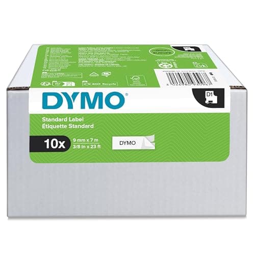 DYMO D1 Rubans d Étiquettes Standard 9 mm x 7 m Noir sur Fond Blanc Lot de 10