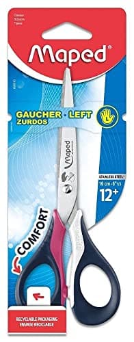 Maped Ciseaux scolaires Sensoft 16 cm pour gauchers anneaux souples ergonomiques coloris aléatoire