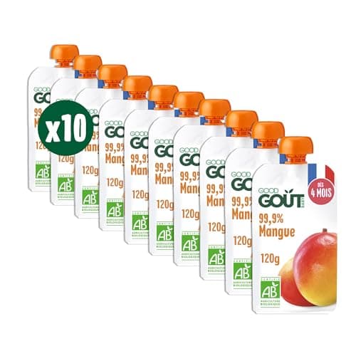 GOOD GOÛT - Gourdes Mangue - Purée Bébé - Dès 4 Mois - 99,9% Mangue - 100% Bio - Sans Sucres Ajoutés* - Fabriqué En France - 10x120g