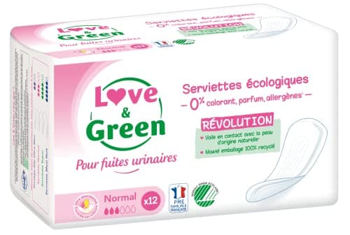 Love & Green Serviettes Incontinence Fuites Urinaires Normal Lot de 24