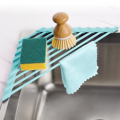Tomorotec Égouttoir à vaisselle triangulaire pliable en acier inoxydable et silicone Vert menthe