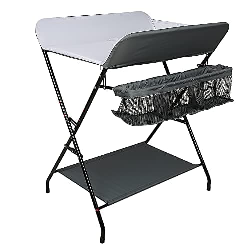 THINFAR Table à langer pliante réglable en hauteur Gris-blanc