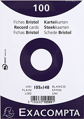 Exacompta 100 Fiches Bristol unies 105x148 mm Blanc - Lot de 100