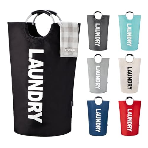 Caroeas Panier à Linge 100L Pliable Noir avec Poignées Rembourrées