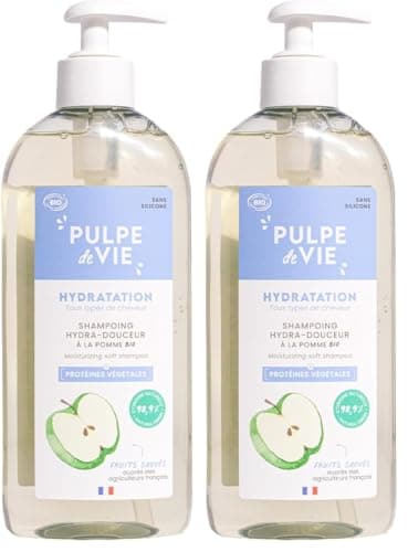Pulpe de Vie - Shampooing Doux Certifié BIO Pompompidoux XL 400ml - Anti-gaspi ! Pomme - Cheveux Sains et Brillants - Hydratation Intense - Régénère les Fibres (Lot de 2)