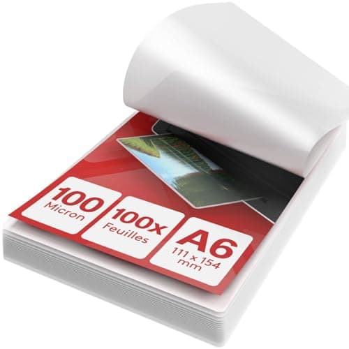 ACROPAQ Feuille plastifieuse A6 - Pack de 100 pochettes de plastification, 2x100 (200) microns, Finition brillante, Coins pré-arrondis - Papier plastifieuse, Pochette a plastifier, Film à plastifier