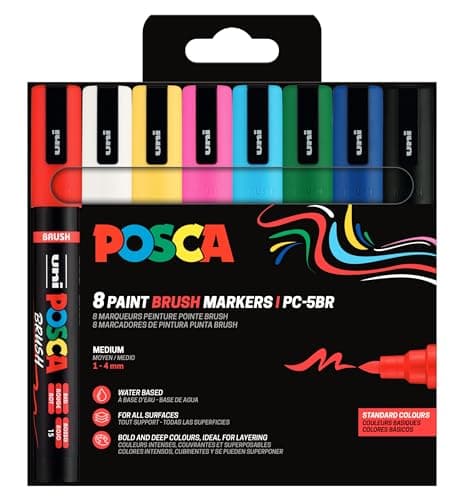 Uni Posca Lot de 8 marqueurs peinture pointe pinceau PC-5BR base eau multisupports