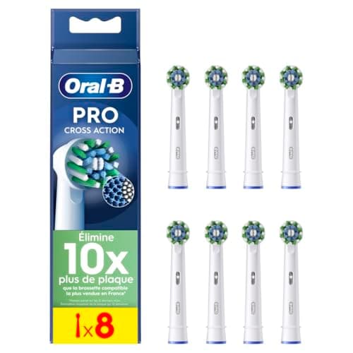 Oral-B Brossettes de Rechange Cross Action, lot de 8, Blanches