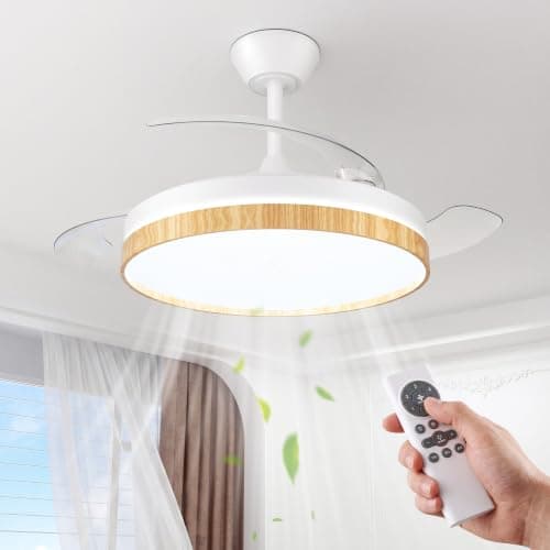 NIORSUN Plafonnier avec ventilateur, ventilateur de plafond avec éclairage, application et télécommande, bois