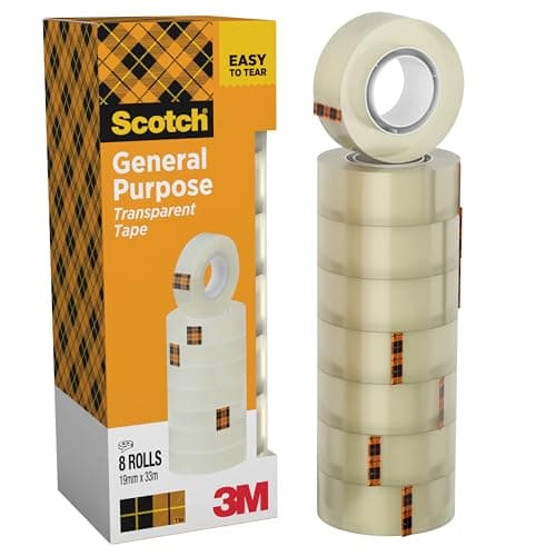 Scotch Ruban Adhésif Transparent, Lot de 8 Rouleaux, 19 mm x 33 m