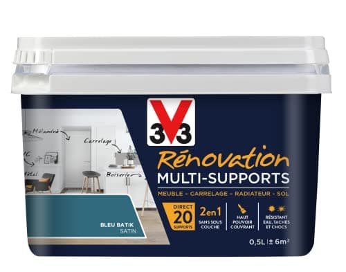 V33 Peinture rénovation multi-supports Bleu batik satin 0,5L