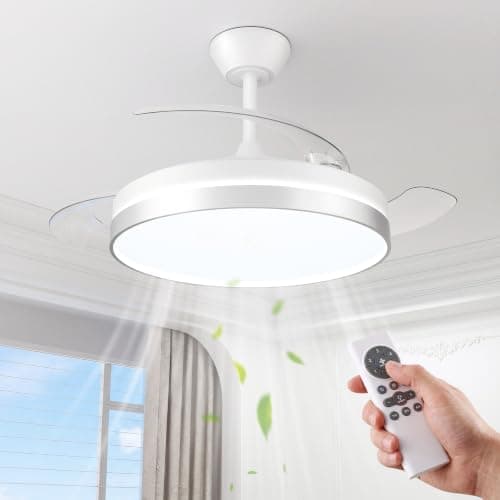 NIORSUN Plafonnier avec ventilateur, ventilateur de plafond avec éclairage, application et télécommande, argenté