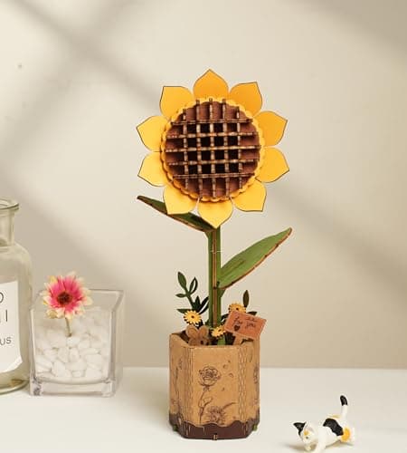 ROBOTIME Puzzle 3D en Bois Tournesol - Kit de Construction Fleurs
