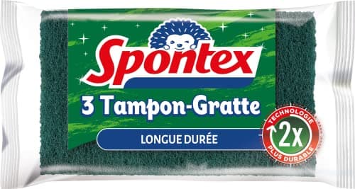 Spontex 3 Tampons-Gratte Longue Durée Vert Lot de 3