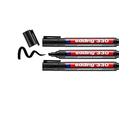 edding 330 Marqueur permanent - noir - 3 stylos - pointe biseautée 1-5 mm - sèche vite, résiste à l'eau et aux frottements - pour carton, plastique, bois, métal, verre