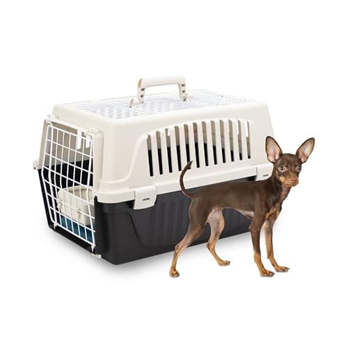 Ferplast Panier de Transport Chat Chien, Caisse de Transport Chat et Chiens jusqu'à 5 Kg, Porte en Fer Plastifié, Toit Ouvrable, avec Coussin et Gamelle, 32,5 x 48 x h 29 cm, Noir