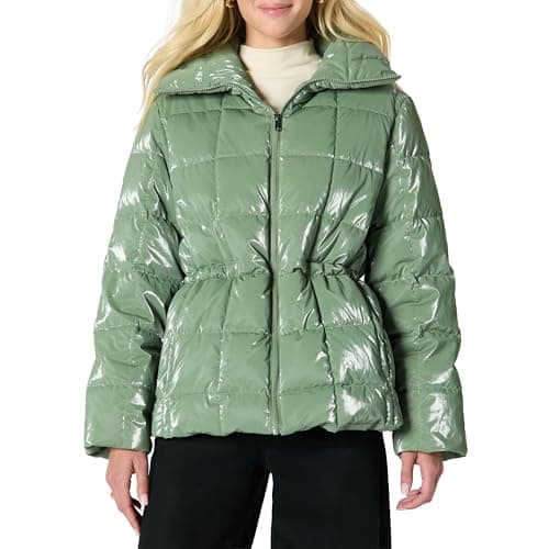Amazon Essentials Doudoune Matelassée Motifs Carrés Coupe Surdimensionnée et Taille Ajustable Femme, Vert Sauge, S