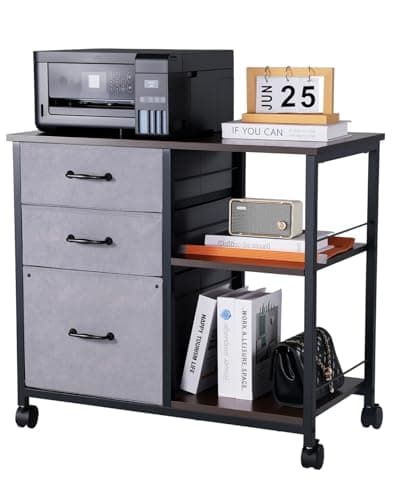 VEVOR Armoire de Bureau avec 3 Tiroirs en Tissu et 2 Étagères Ouvertes, Meuble Classeur Métallique Mobile, Caisson de Bureau pour Rangement Classement des Documents et Dossiers, Maison, Marron