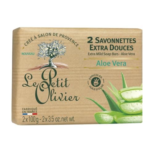 Le Petit Olivier Lot de 2 Savonnettes Extra Douces Parfum Aloe Vera 2x100g