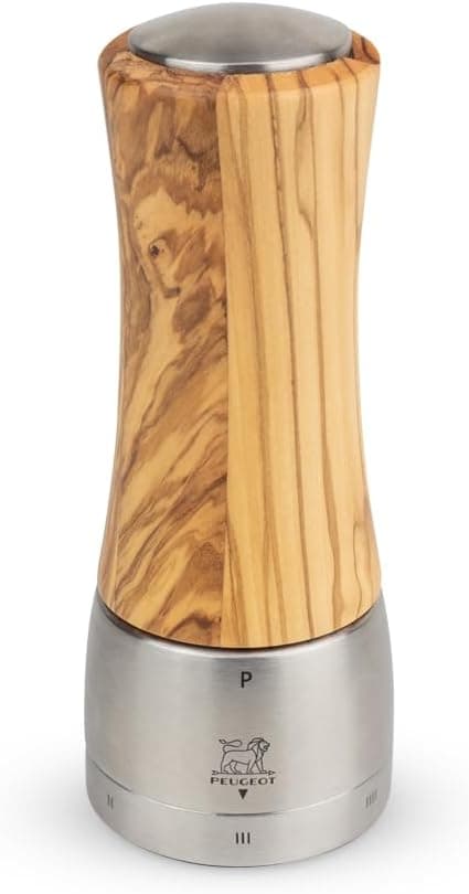 PEUGEOT - Moulin à Poivre Madras u'Select 16 cm - 6 Réglages de Moutures Prédéfinies - En bois d'olivier Labellisé PEFC - Fabrication Française, Naturel
