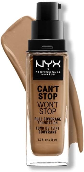 NYX Professional Makeup Fond de Teint Liquide Couvrant Tenue 24h Can't Stop Won't Stop Liquid Foundation, Waterproof, Fini Mat, Formule Vegan, Teinte : Caramel (15) | Couvrance élevée sans effet masque, Tenue 24h waterproof, Formule vegan non comédogène, Fini mat sans transfert