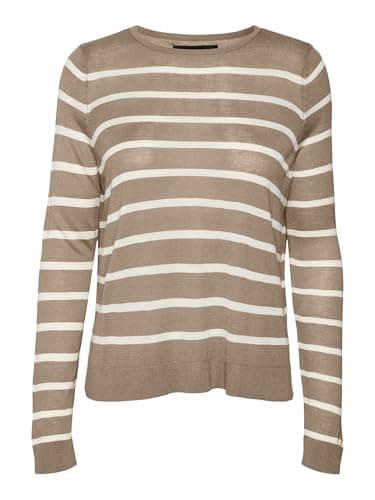 VERO MODA Vmnova Ls O-Neck Pull GA Noos Tricot, Silver Mink/Rayures : Bouleau, XS Femme