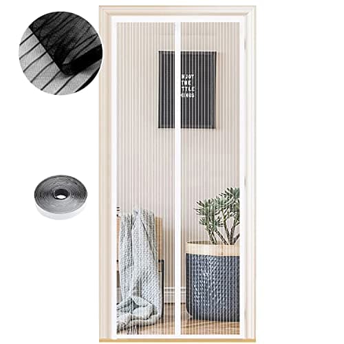 Moustiquaire magnétique pour porte 80 x 210 cm avec aimants et fermeture automatique rayures blanches
