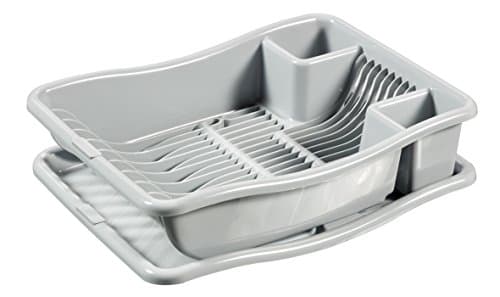 Curver Égouttoir à vaisselle 18 assiettes avec plateau récupérateur - Gris - 29 x 10,5 x 39 cm