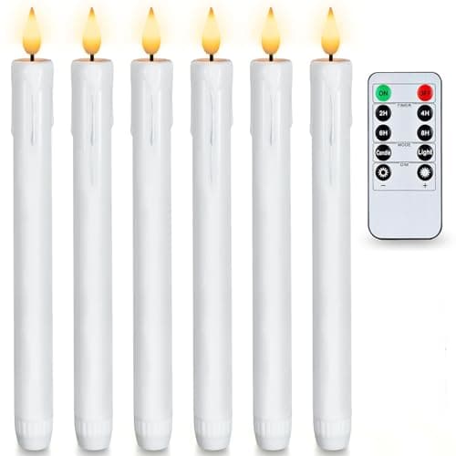 AMAGIC Lot de 6 bougies LED blanches sans flamme avec télécommande, bougies LED à piles, lumière 3D pour décoration de Noël