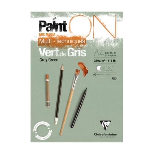 Clairefontaine Bloc Collé PaintON Vert de Gris 30 Feuilles A4 250g
