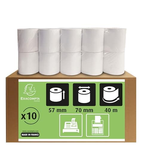 Exacompta Lot de 10 bobines papier pour caisse et calculatrice 57x70 mm mandrin 12 mm 40m