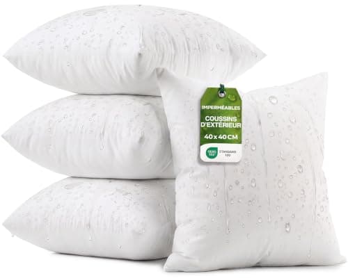 Utopia Bedding Lot de 4 Coussins d'Extérieur 40 x 40 cm Imperméables Blancs